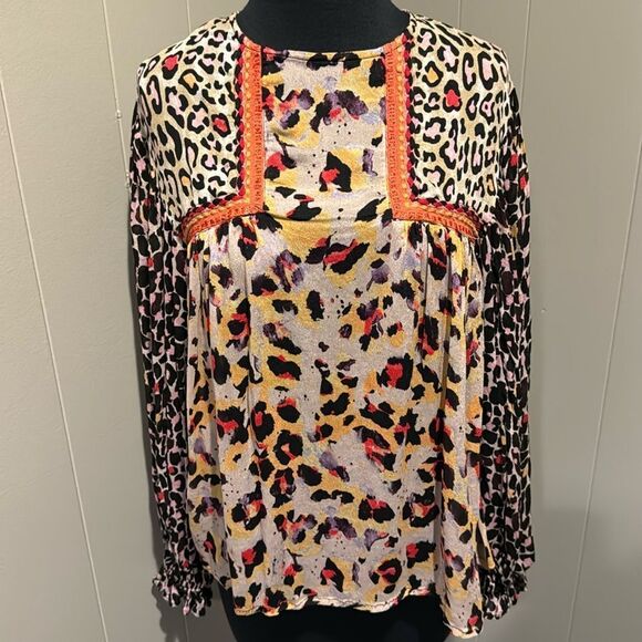 Anthropologie Bl^nk London JOELLE leopard print braid trim viscose boho top. Sm - Picture 4 of 9